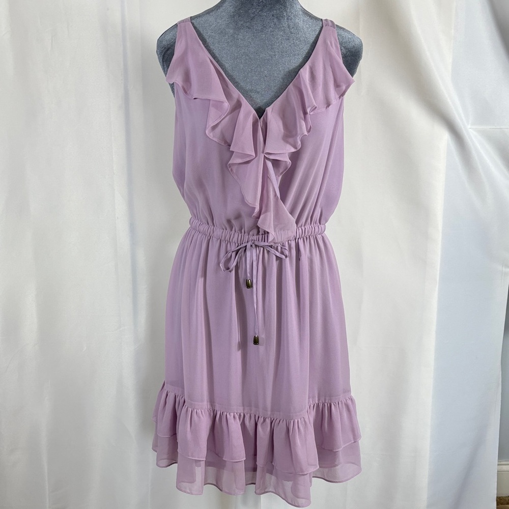 Gianni Bini Dusty Lavender Ruffle V-Neck  Dress